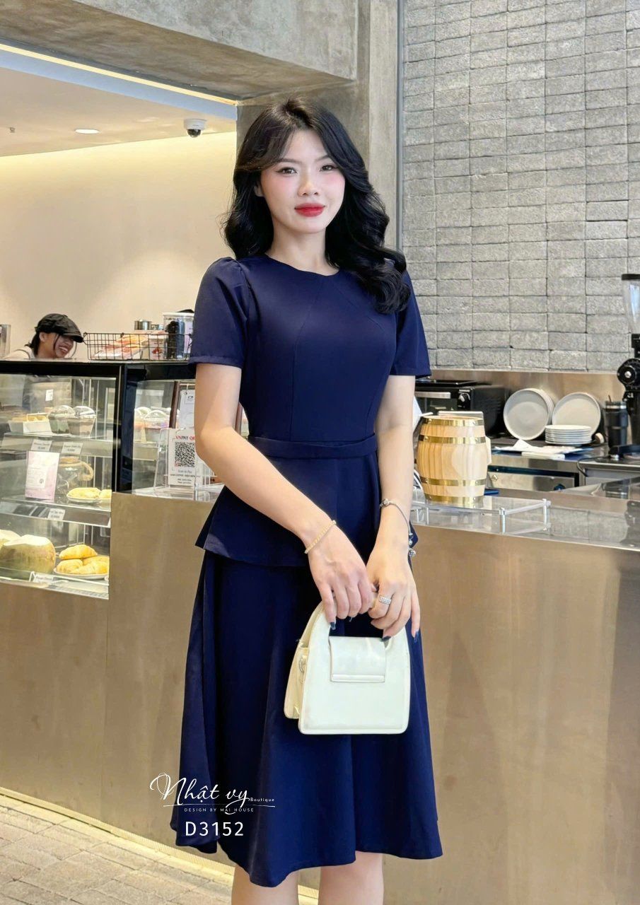  Đầm peplum cổ tròn form dáng xoè - D3152 