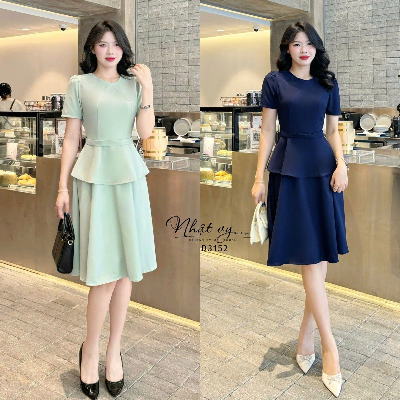  Đầm peplum cổ tròn form dáng xoè - D3152 