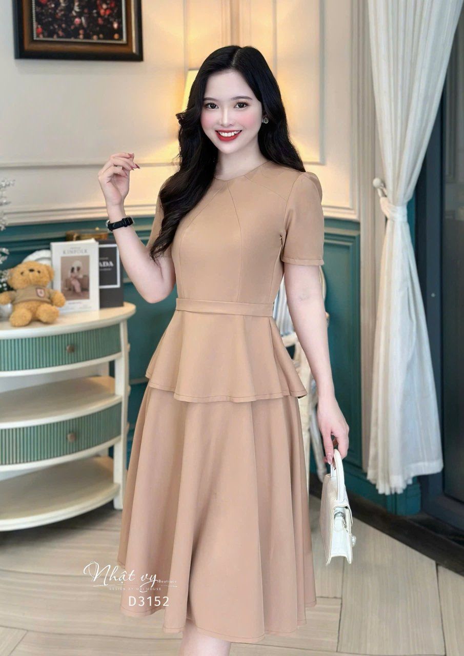  Đầm peplum cổ tròn form dáng xoè - D3152 