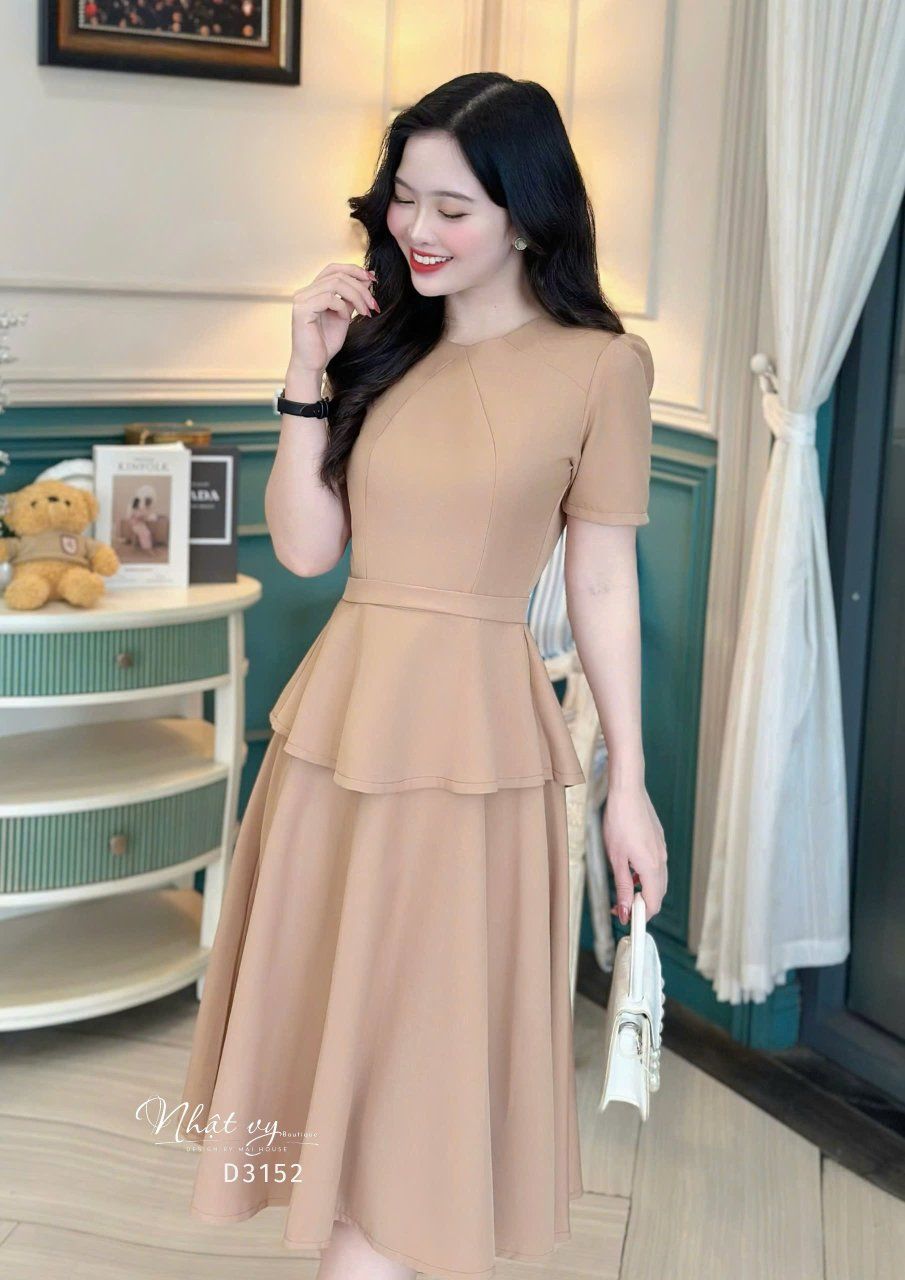  Đầm peplum cổ tròn form dáng xoè - D3152 