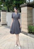  Đầm cổ vest đính nút bọc form dáng xoè - D3154 