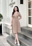  Đầm cổ vest đính nút bọc form dáng xoè - D3154 