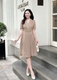  Đầm cổ vest đính nút bọc form dáng xoè - D3154 