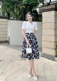  Đầm cổ bèo viền hoa form dáng xoè - D3156 