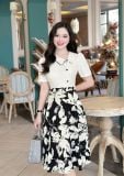  Đầm cổ bèo viền hoa form dáng xoè - D3156 