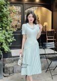  Đầm cổ bèo cách điệu xoắn eo đính nút giả - D3157 