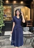  Đầm cổ bèo cách điệu xoắn eo đính nút giả - D3157 