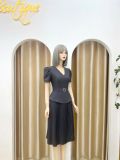  Đầm peplum cổ V đính nút giả - D3158 