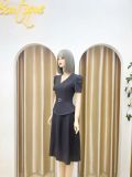  Đầm peplum cổ V đính nút giả - D3158 