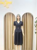  Đầm peplum cổ V đính nút giả - D3158 