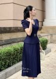  Đầm peplum cổ V đính nút giả - D3158 