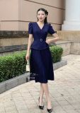 Đầm peplum cổ V đính nút giả - D3158 