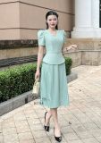  Đầm peplum cổ V đính nút giả - D3158 