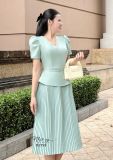  Đầm peplum cổ V đính nút giả - D3158 