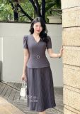  Đầm peplum cổ V đính nút giả - D3158 