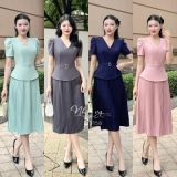  Đầm peplum cổ V đính nút giả - D3158 
