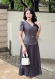  Đầm peplum cổ V đính nút giả - D3158 