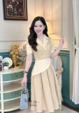  Đầm cổ vest phối bèo cách điệu đính nút bọc - D3163 