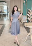  Đầm cổ vest phối bèo cách điệu đính nút bọc - D3163 