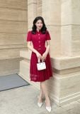  Đầm xếp ly cổ sơ mi đính cúc giả - D3168 