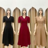  Đầm cổ V xếp ly tay nhún kiểu form dáng xòe - D3169 