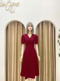  Đầm cổ V xếp ly tay nhún kiểu form dáng xòe - D3169 