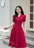  Đầm cổ V xếp ly tay nhún kiểu form dáng xòe - D3169 