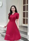 Đầm cổ V xếp ly tay nhún kiểu form dáng xòe - D3169 