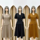  Đầm peplum cổ vest đính nút kiểu form dáng xoè - D3170 