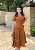  Đầm peplum cổ vest đính nút kiểu form dáng xoè - D3170 