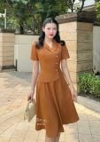  Đầm peplum cổ vest đính nút kiểu form dáng xoè - D3170 