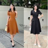  Đầm peplum cổ vest đính nút kiểu form dáng xoè - D3170 