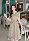  Đầm peplum cổ vest đính nút kiểu form dáng xoè - D3170 