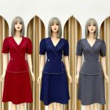  Đầm peplum viền chỉ đính nút kiểu form dáng xoè - D3174 