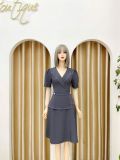  Đầm peplum viền chỉ đính nút kiểu form dáng xoè - D3174 