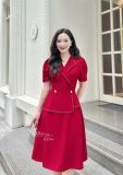  Đầm peplum viền chỉ đính nút kiểu form dáng xoè - D3174 