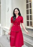  Đầm peplum viền chỉ đính nút kiểu form dáng xoè - D3174 