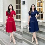  Đầm peplum viền chỉ đính nút kiểu form dáng xoè - D3174 