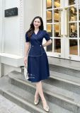 Đầm peplum viền chỉ đính nút kiểu form dáng xoè - D3174 