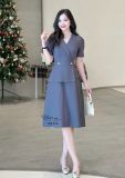  Đầm peplum viền chỉ đính nút kiểu form dáng xoè - D3174 