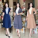  Đầm peplum phối cổ sơ mi giả form dáng xoè - D3177 