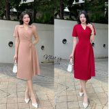  Đầm cổ V viền bèo xoắn eo cách điệu - D3178 