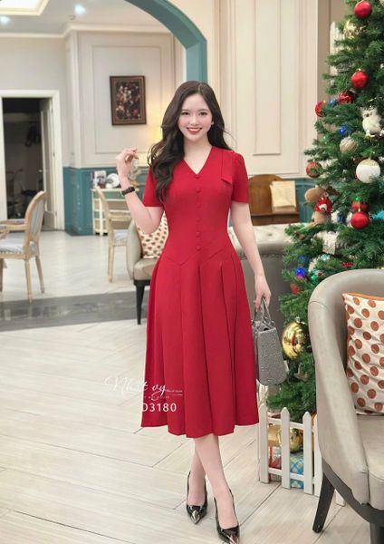  Đầm cổ tim xếp eo cách điệu form dáng xoè - D3180 