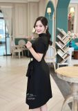  Đầm cổ V nhún eo cách điệu form dáng xoè - D3181 