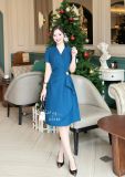  Đầm cổ V nhún eo cách điệu form dáng xoè - D3181 