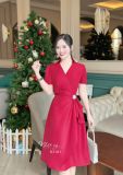  Đầm cổ V nhún eo cách điệu form dáng xoè - D3181 