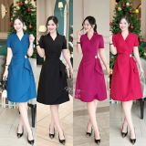  Đầm cổ V nhún eo cách điệu form dáng xoè - D3181 