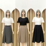  Chân váy xếp kiểu đính nút bọc form dáng xoè - D3184 