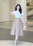  Chân váy xếp kiểu đính nút bọc form dáng xoè - D3184 