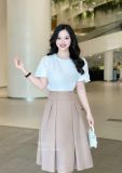  Chân váy xếp kiểu đính nút bọc form dáng xoè - D3184 